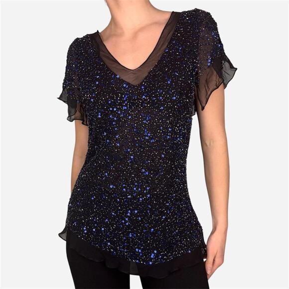 Silk beaded top short sleeve sheet sleeves - size medium from Liz Jordan - Picture 2 of 8